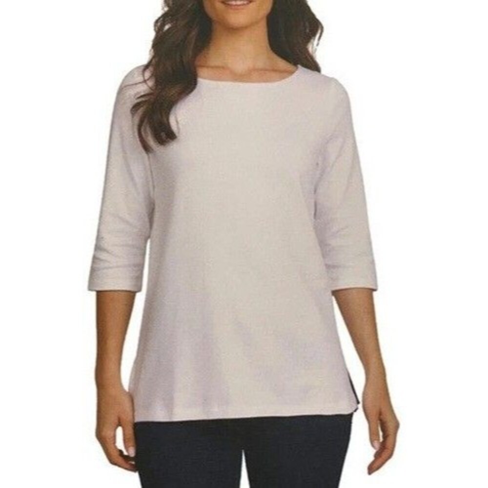 NWT Lands' End Women's 3/4 Sleeve Boat Neck Pima Cotton Tee, White, XL